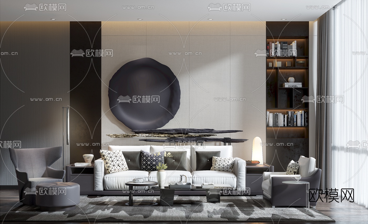 现代沙发组合3d模型-免费3dmax模型库-欧模网