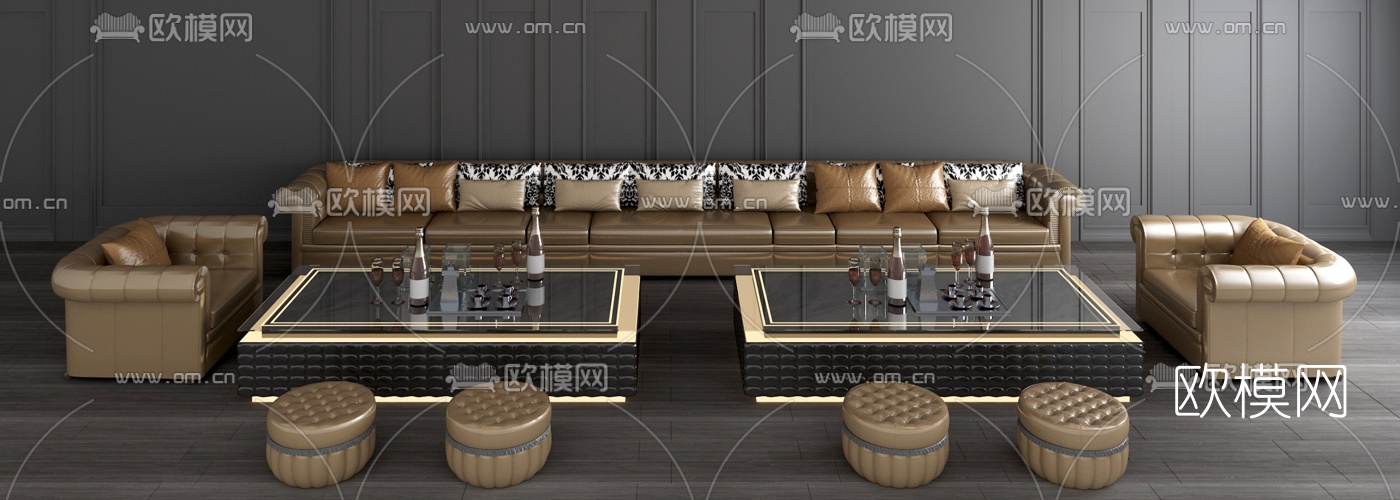 欧式ktv多人沙发茶几组合3d模型