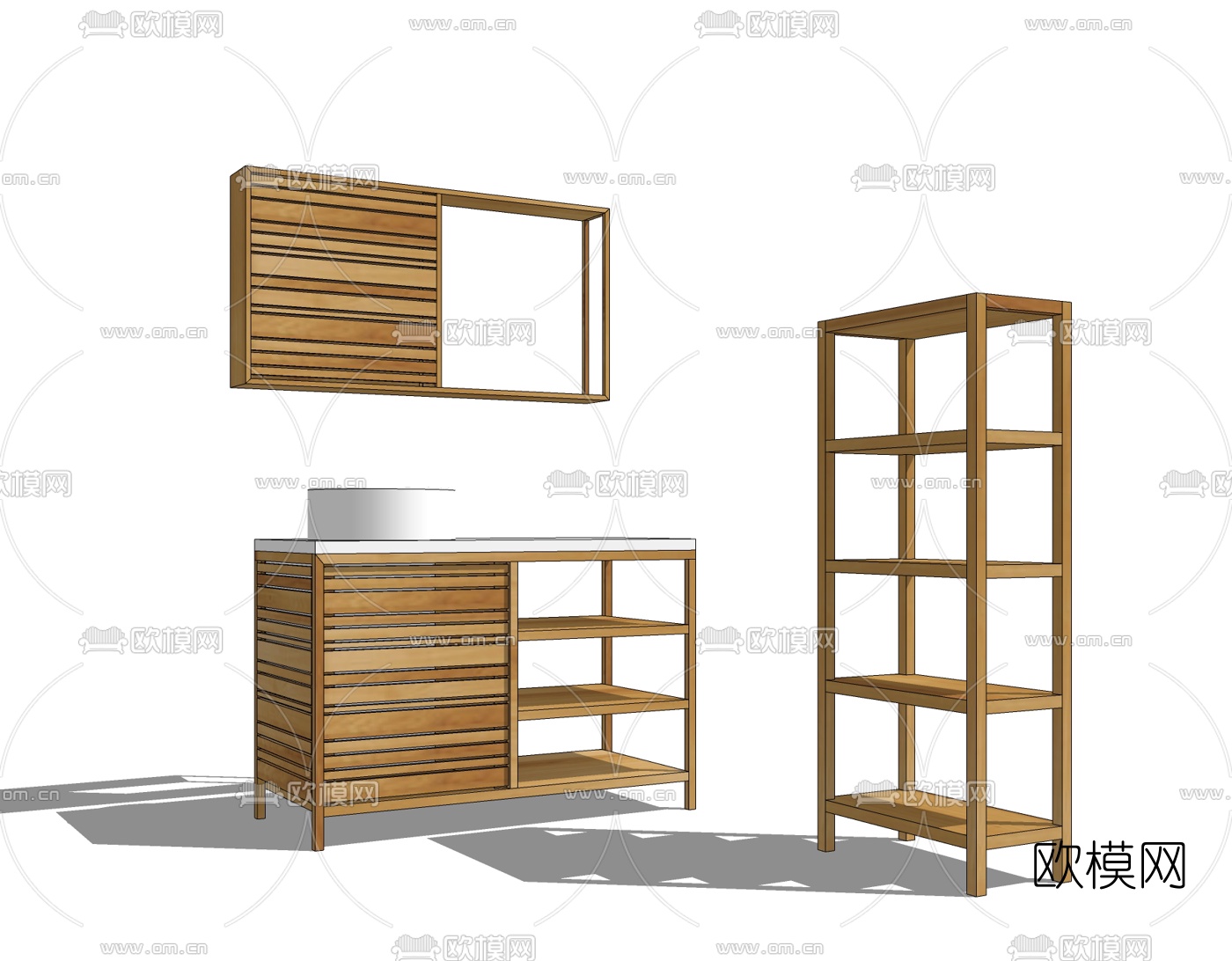 现代实木浴室柜洗手台免费su模型下载