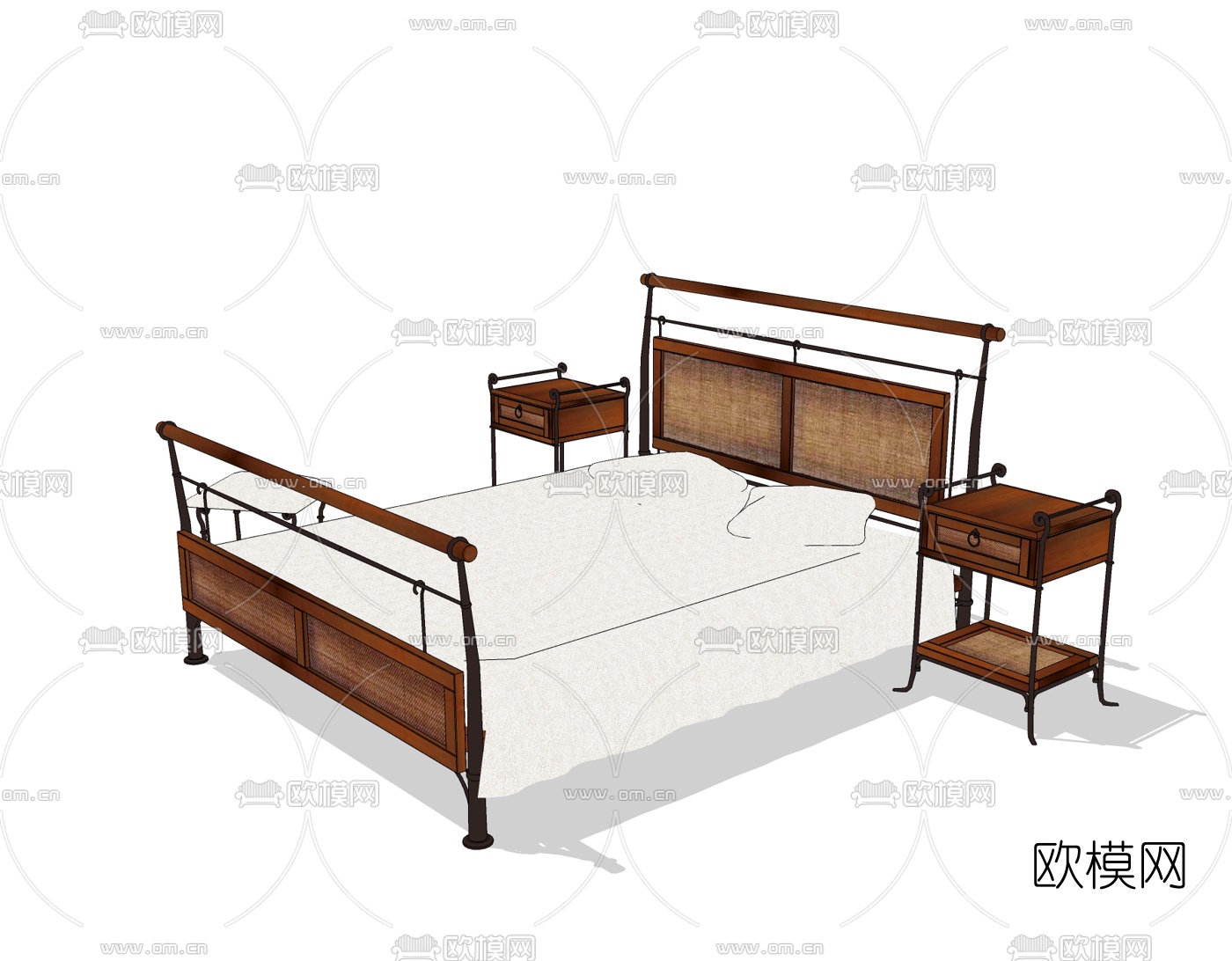 工业风金属双人床免费su模型下载