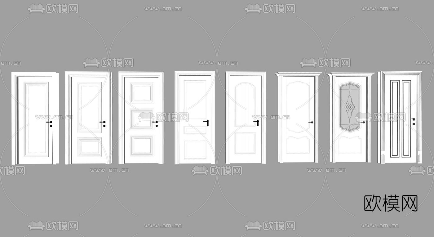 简欧房门单开门su模型下载