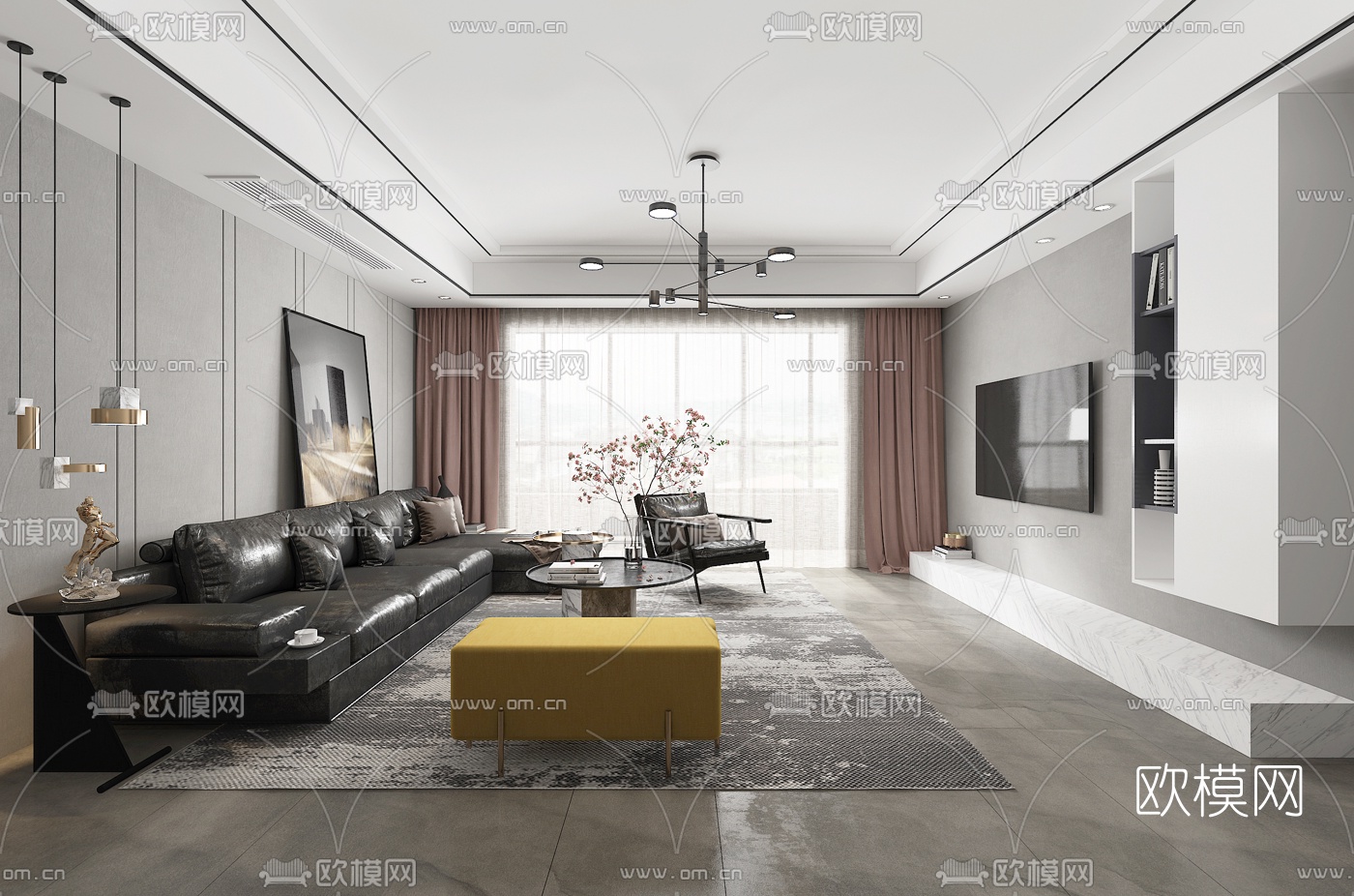 现代高级灰客厅3d模型