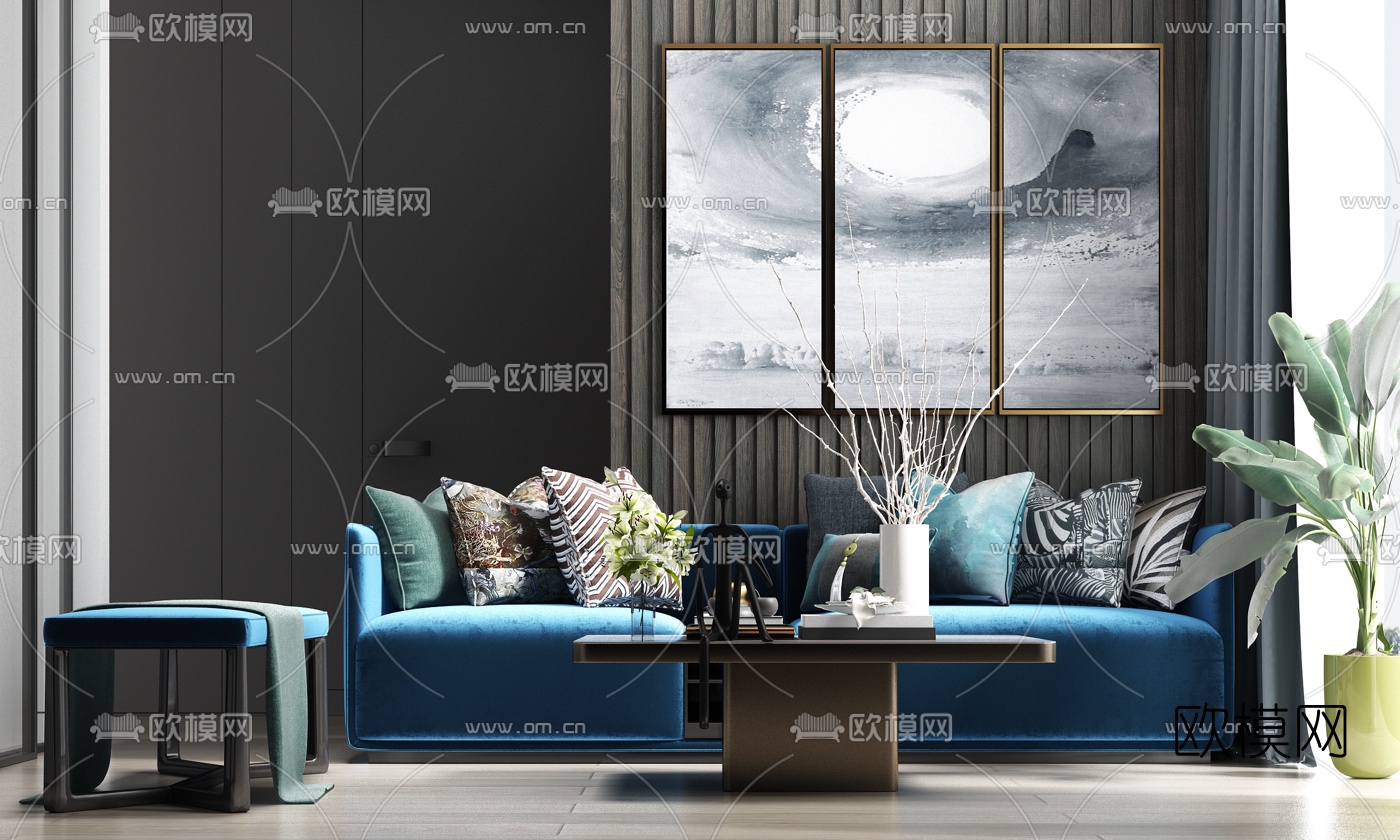 现代轻奢多人沙发茶几3d模型下载