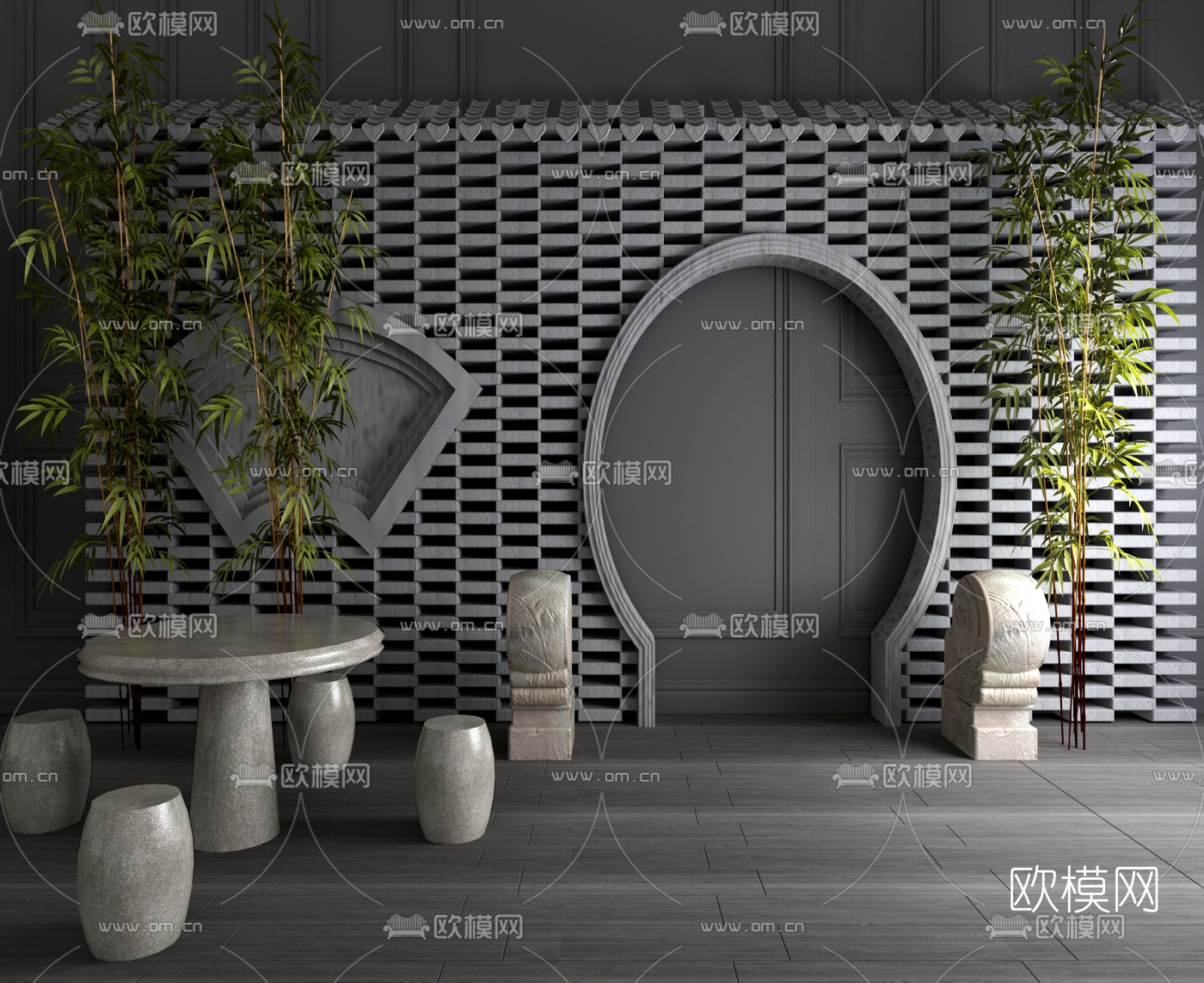 新中式盆栽假山园艺小品3d模型下载（渲染图4）