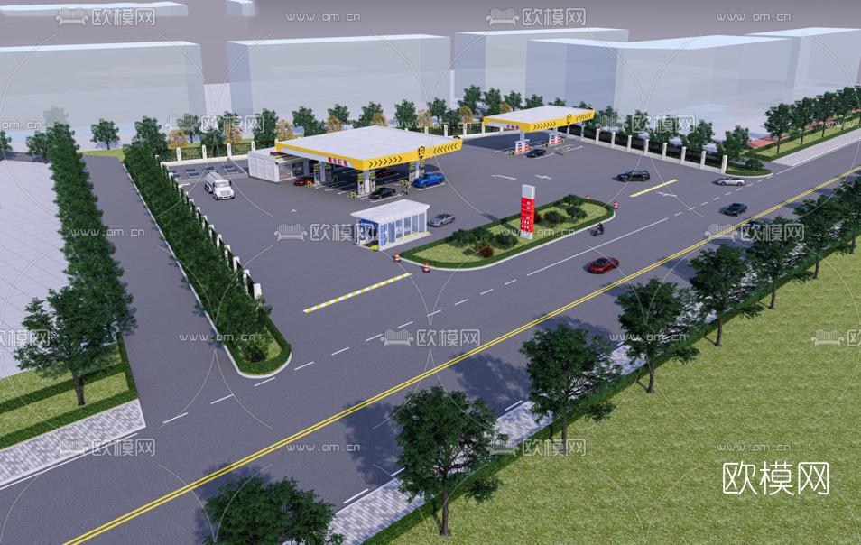 现代加油站加气站su模型下载（渲染图2）