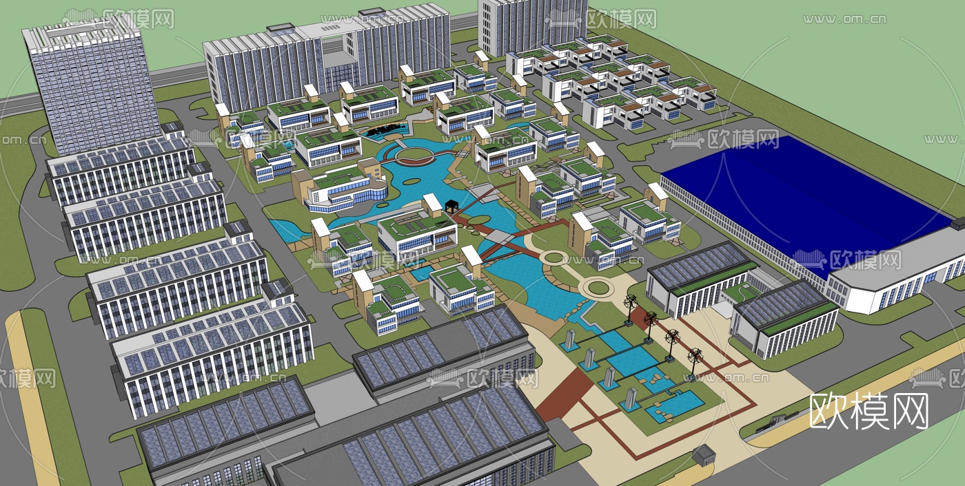 现代小区规划免费su模型下载
