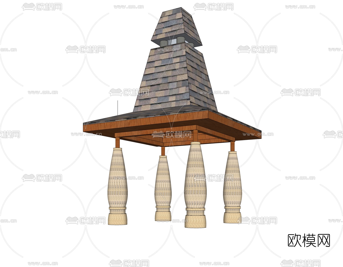 东南亚实木凉亭免费su模型下载