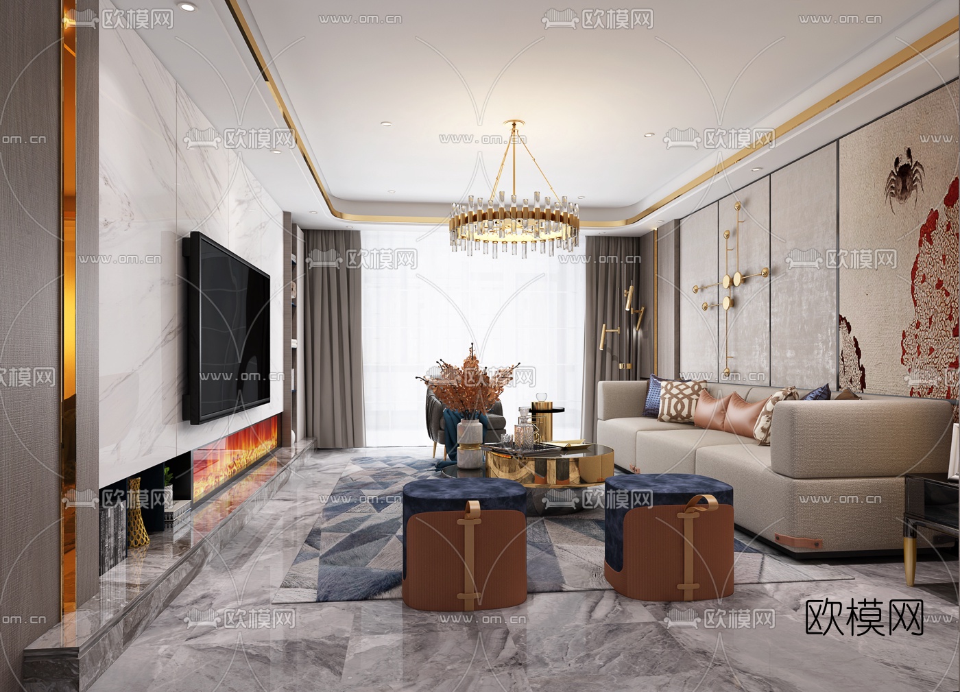 后现代客厅3d模型下载