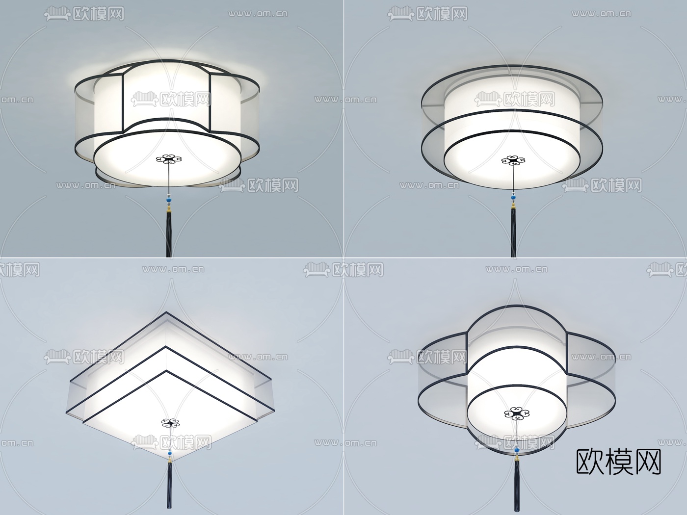 新中式圆形吸顶灯3d模型下载