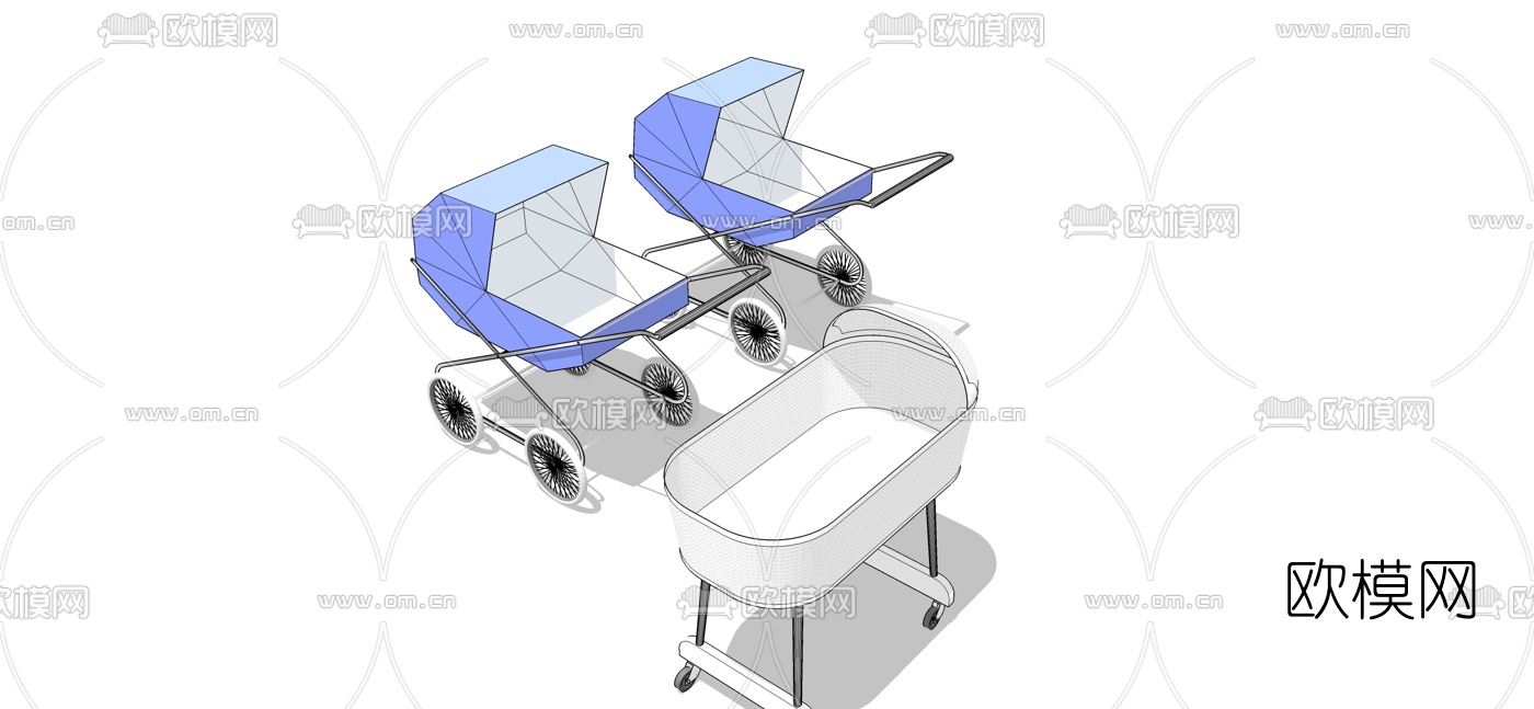 现代婴儿车su模型下载（渲染图2）