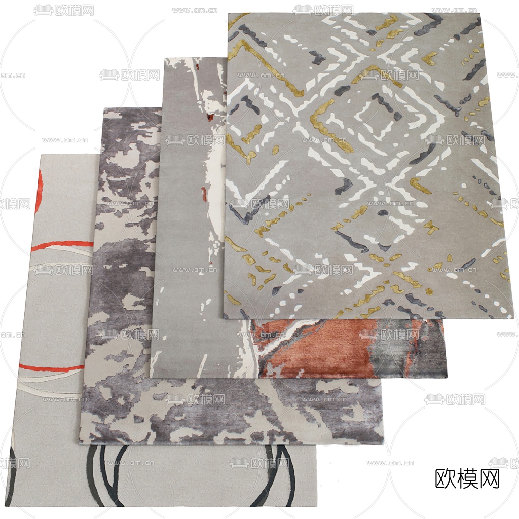 现代长形地毯组合3d模型
