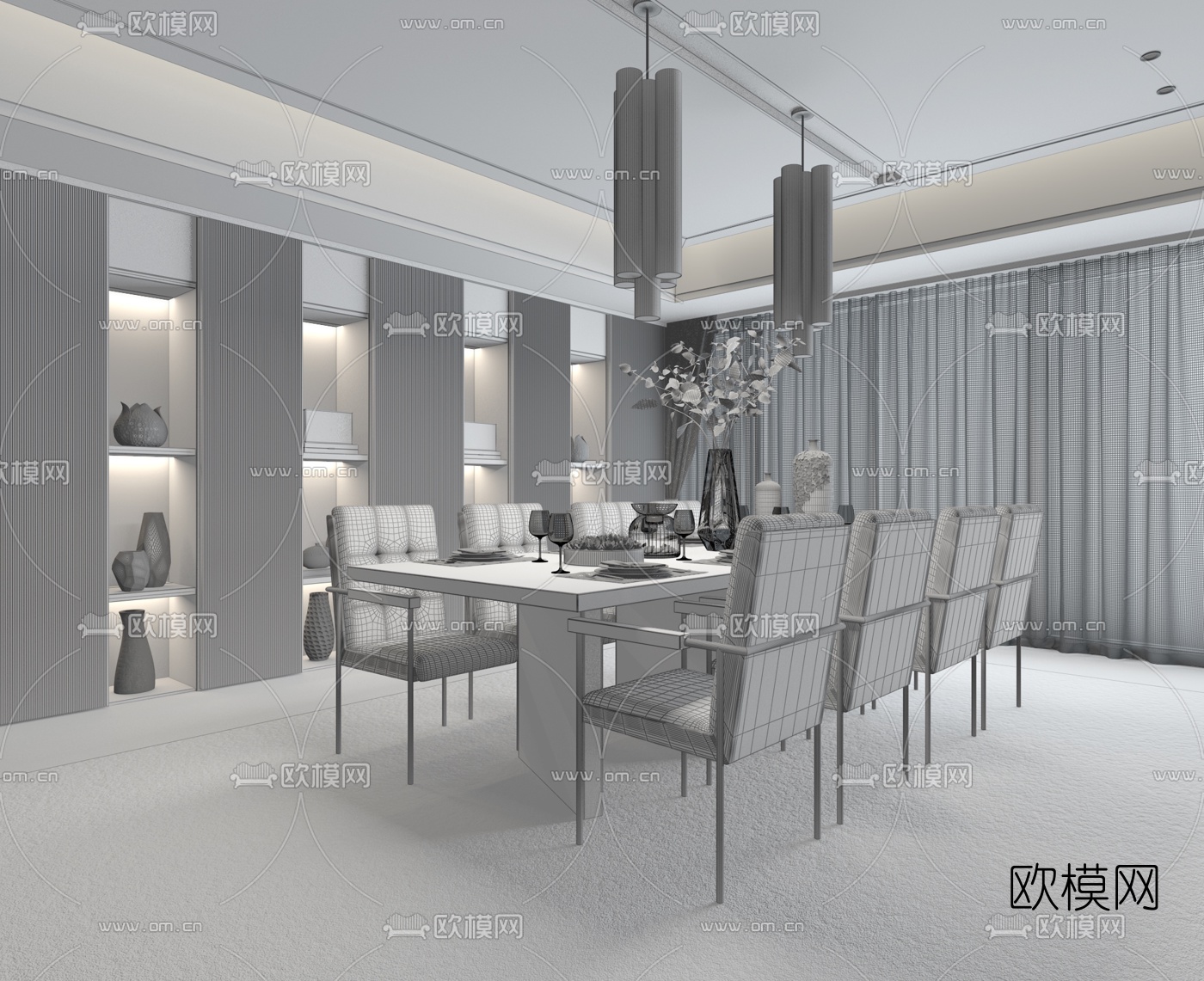元禾大千设计 现代轻奢餐厅3d模型