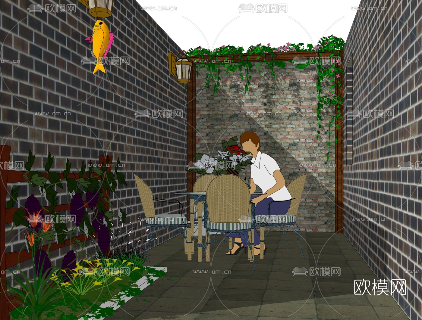 简欧庭院花园免费su模型下载