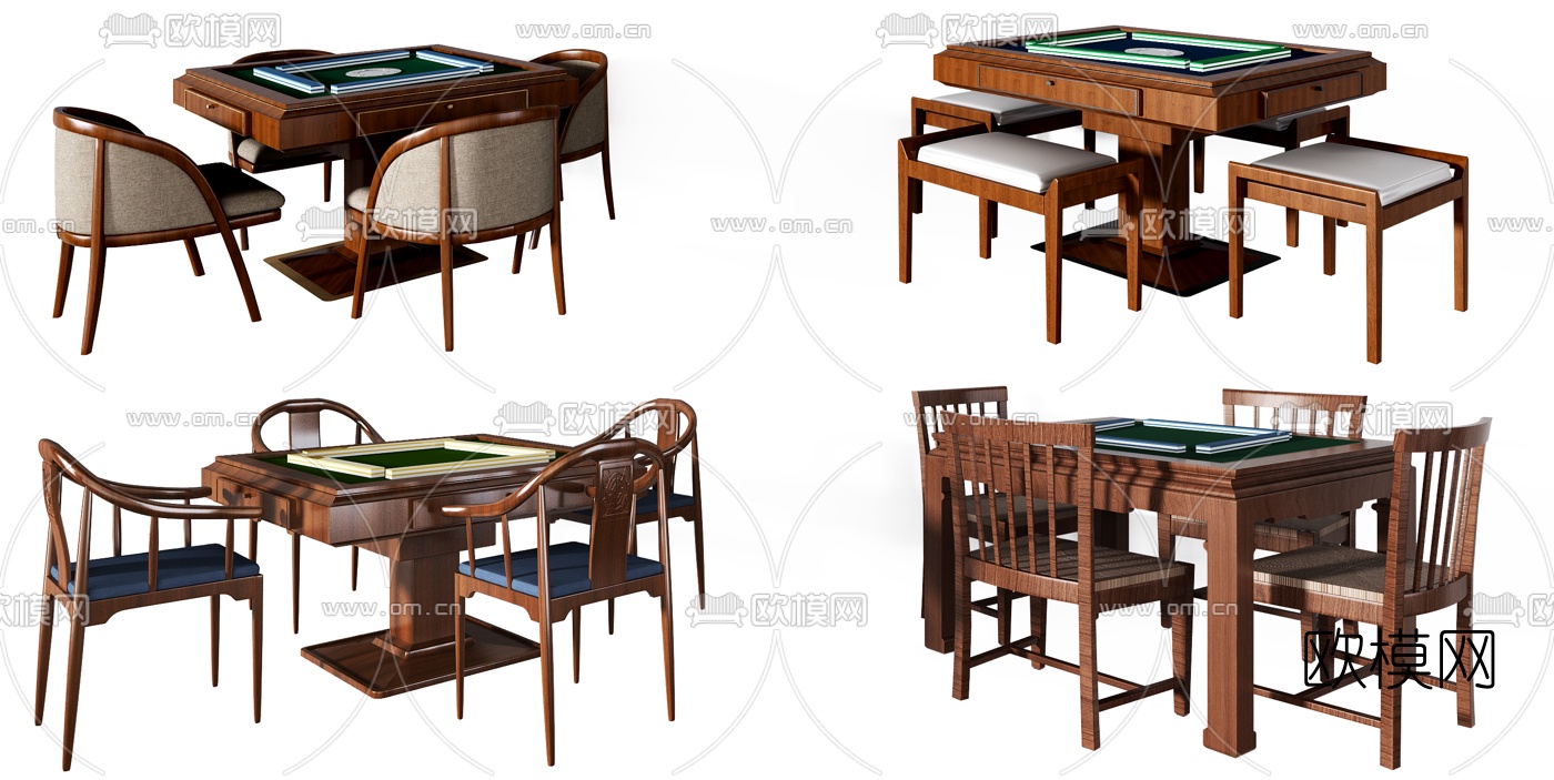 新中式麻将桌椅组合3d模型下载