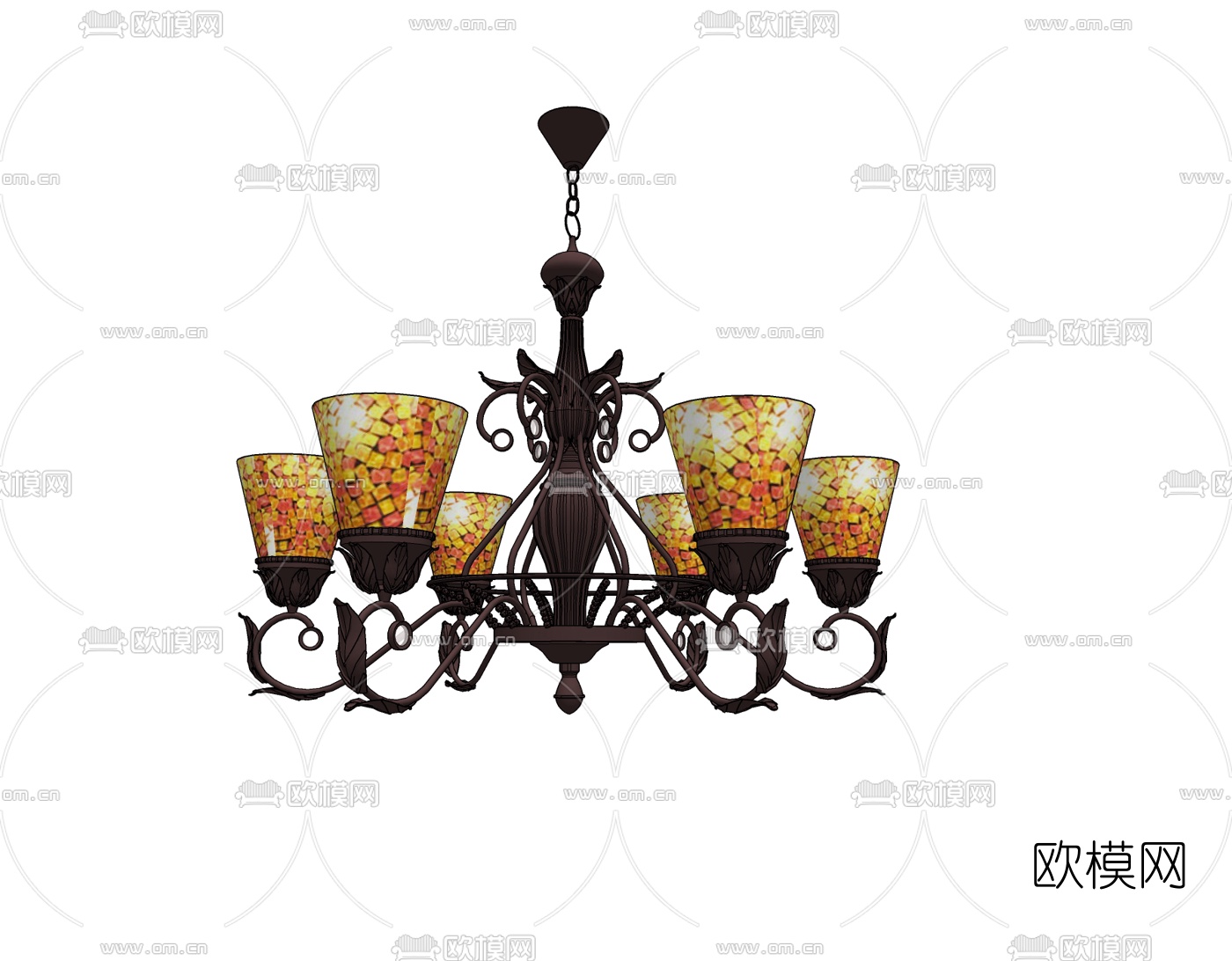 欧式古典金属多头吊灯免费su模型下载