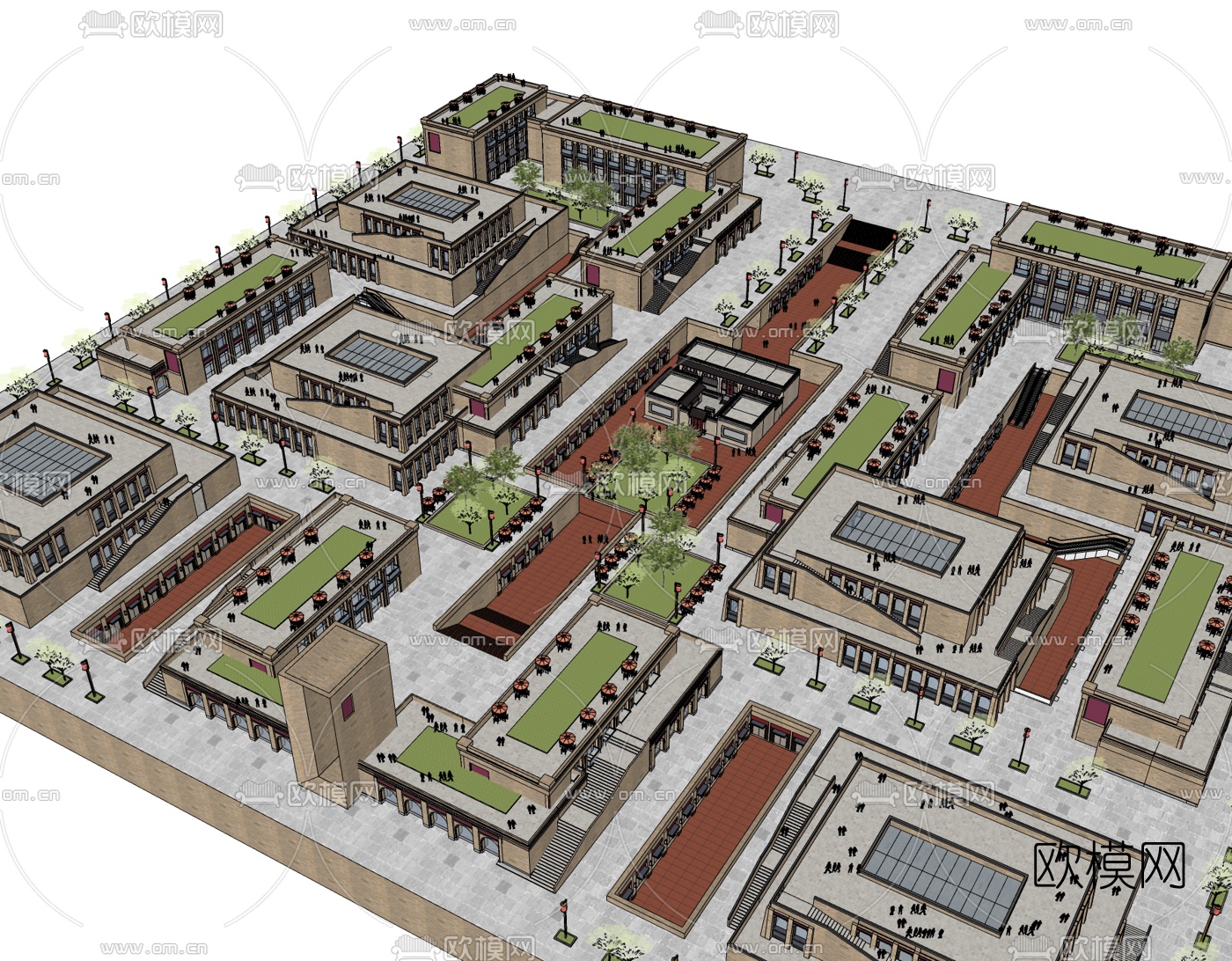 现代商业街免费su模型下载