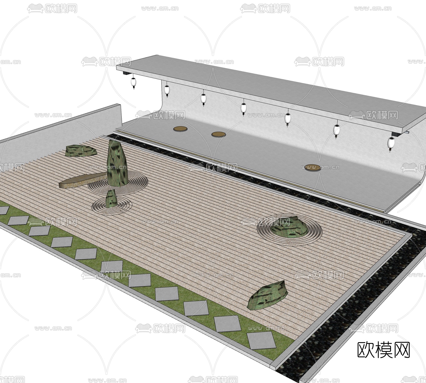 中式枯山水园艺免费su模型下载