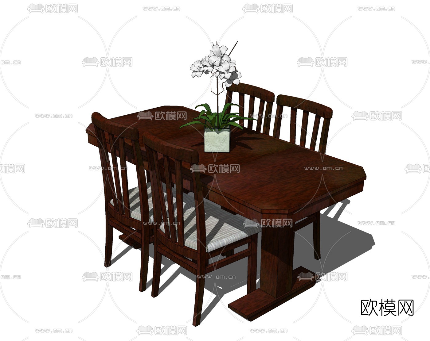 中式实木餐桌椅免费su模型下载
