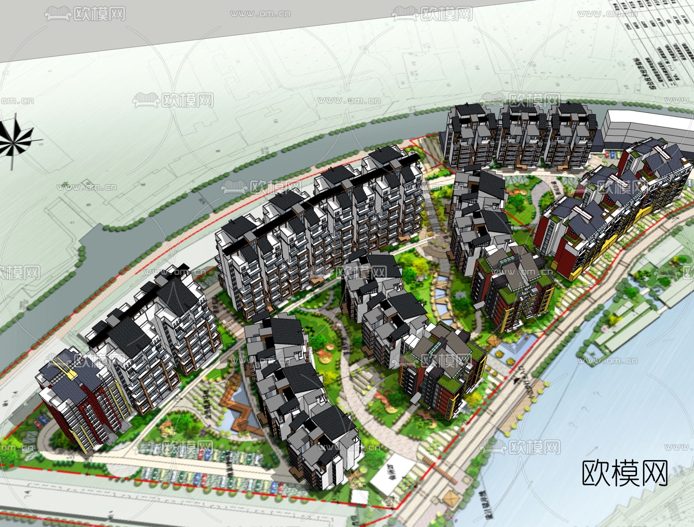 现代小区规划免费su模型下载