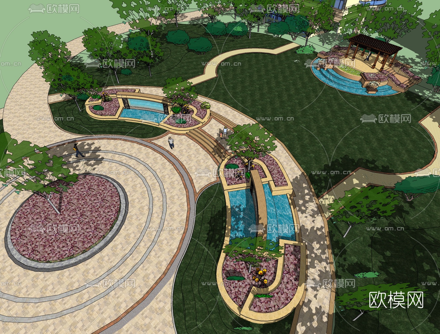 欧式公园景观免费su模型下载
