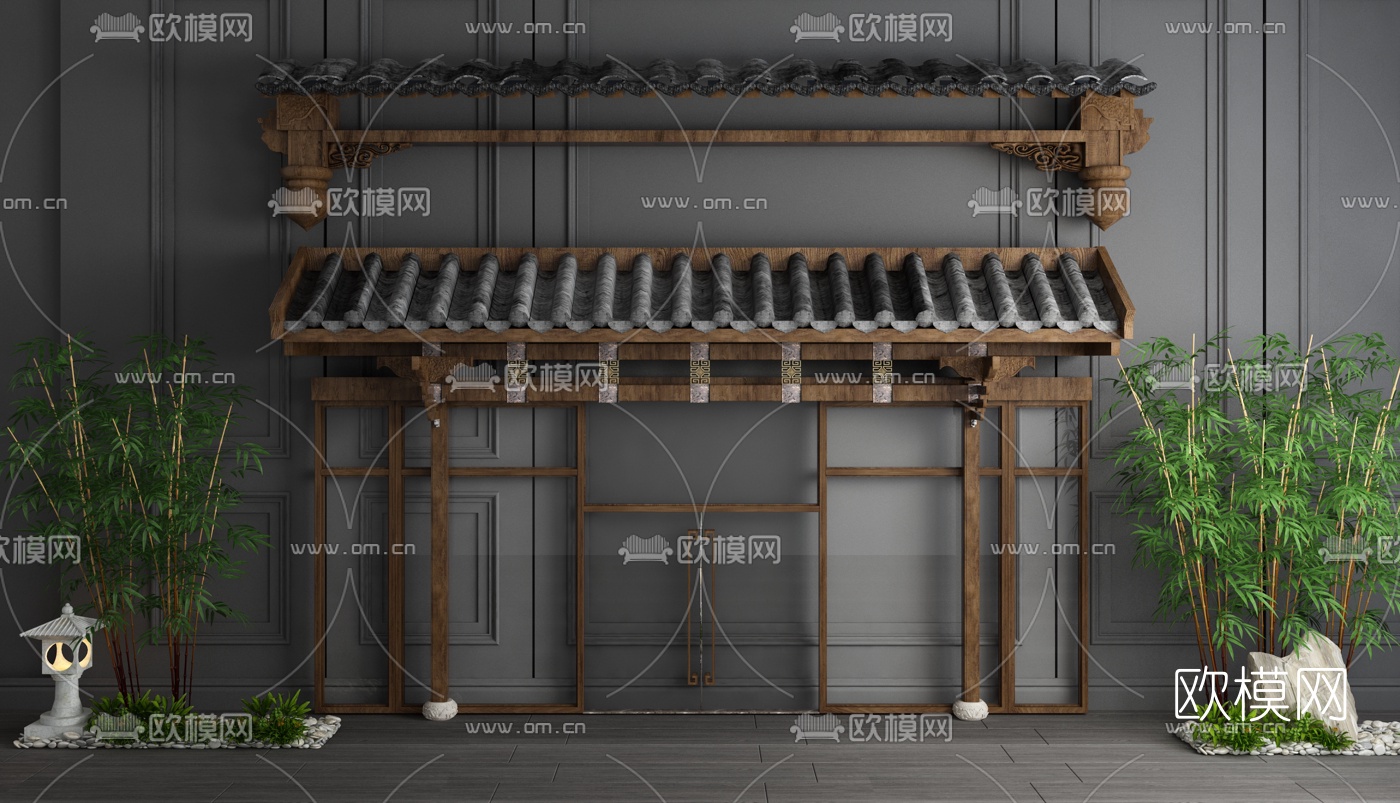 新中式徽派建筑屋顶门头屋檐3d模型