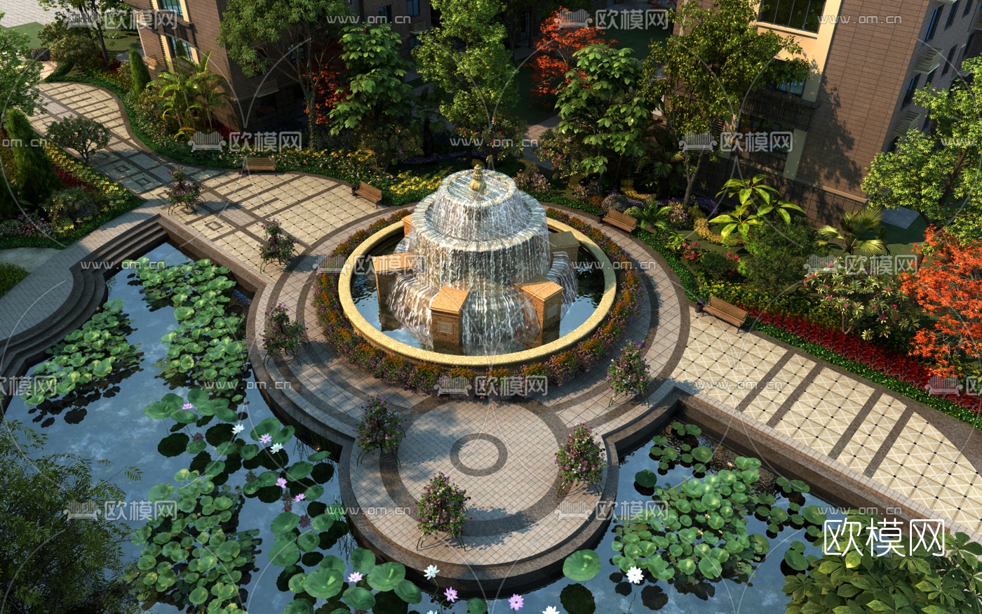 现代住宅小区园林景观3d模型