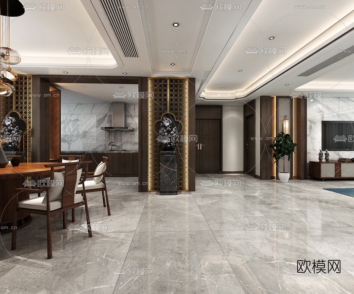 新中式餐厅免费3d模型下载_ID10148617_3dmax免费模型-欧模网