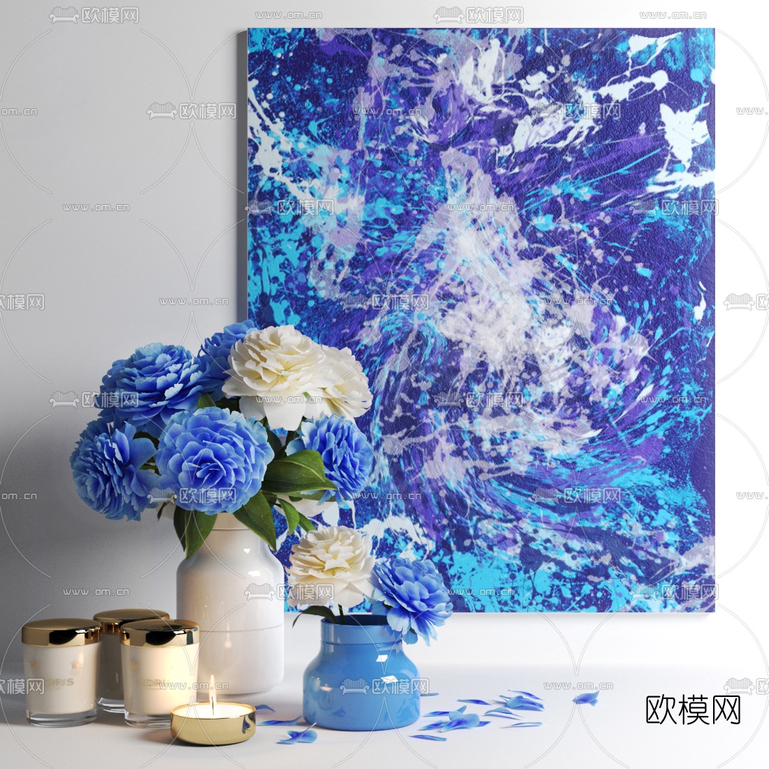 现代花瓶挂画蜡烛摆件3d模型