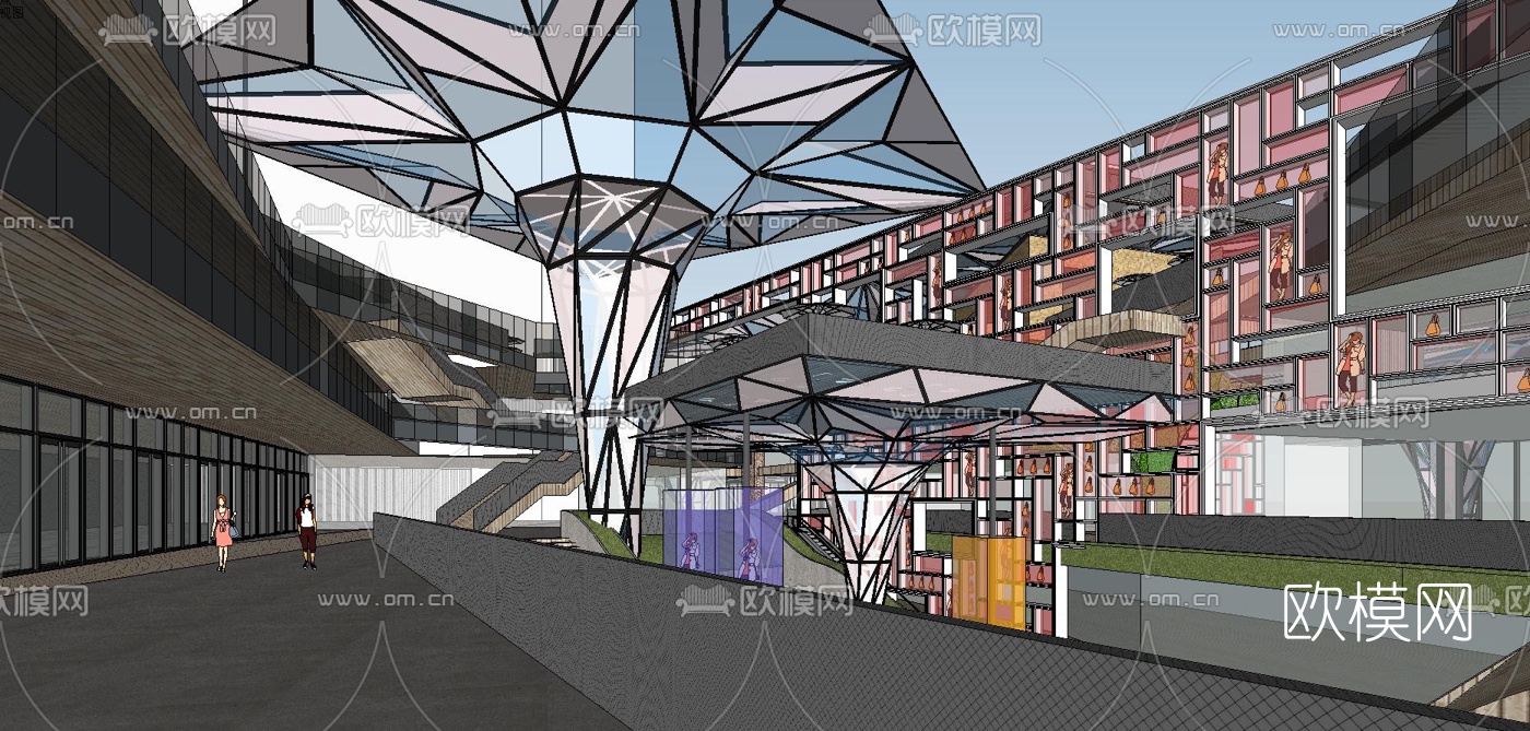 现代商业街su模型下载（渲染图5）