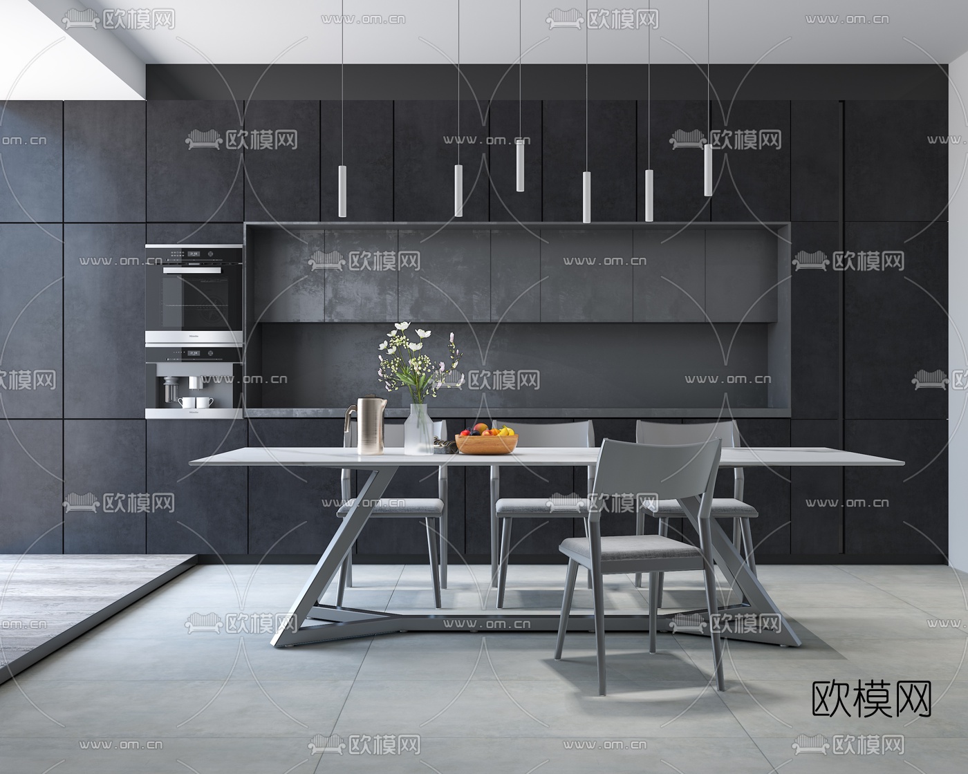 现代高级灰餐桌椅3d模型下载