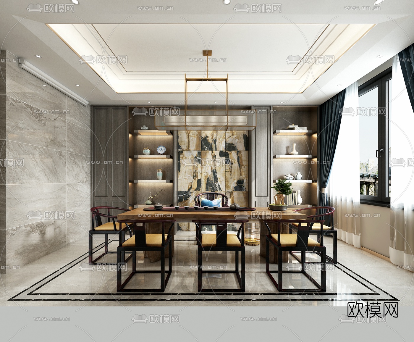 现代别墅客厅餐厅茶室3d模型