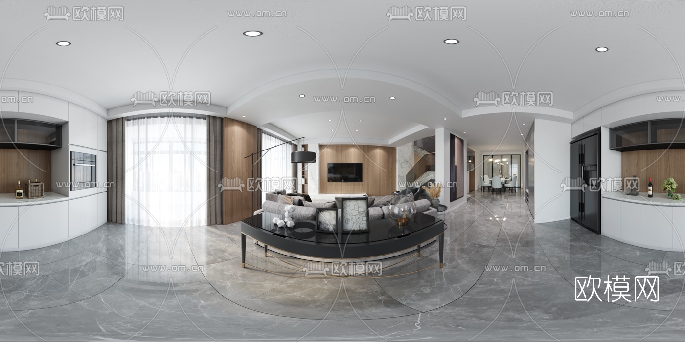 现代简约客厅餐厅全景3d模型