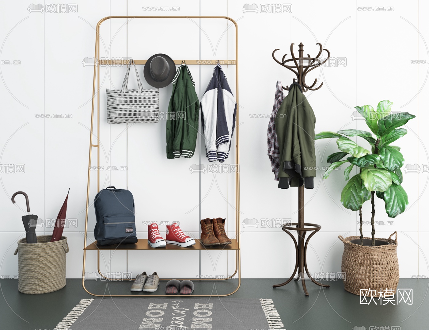 现代衣服鞋包衣帽架3d模型下载