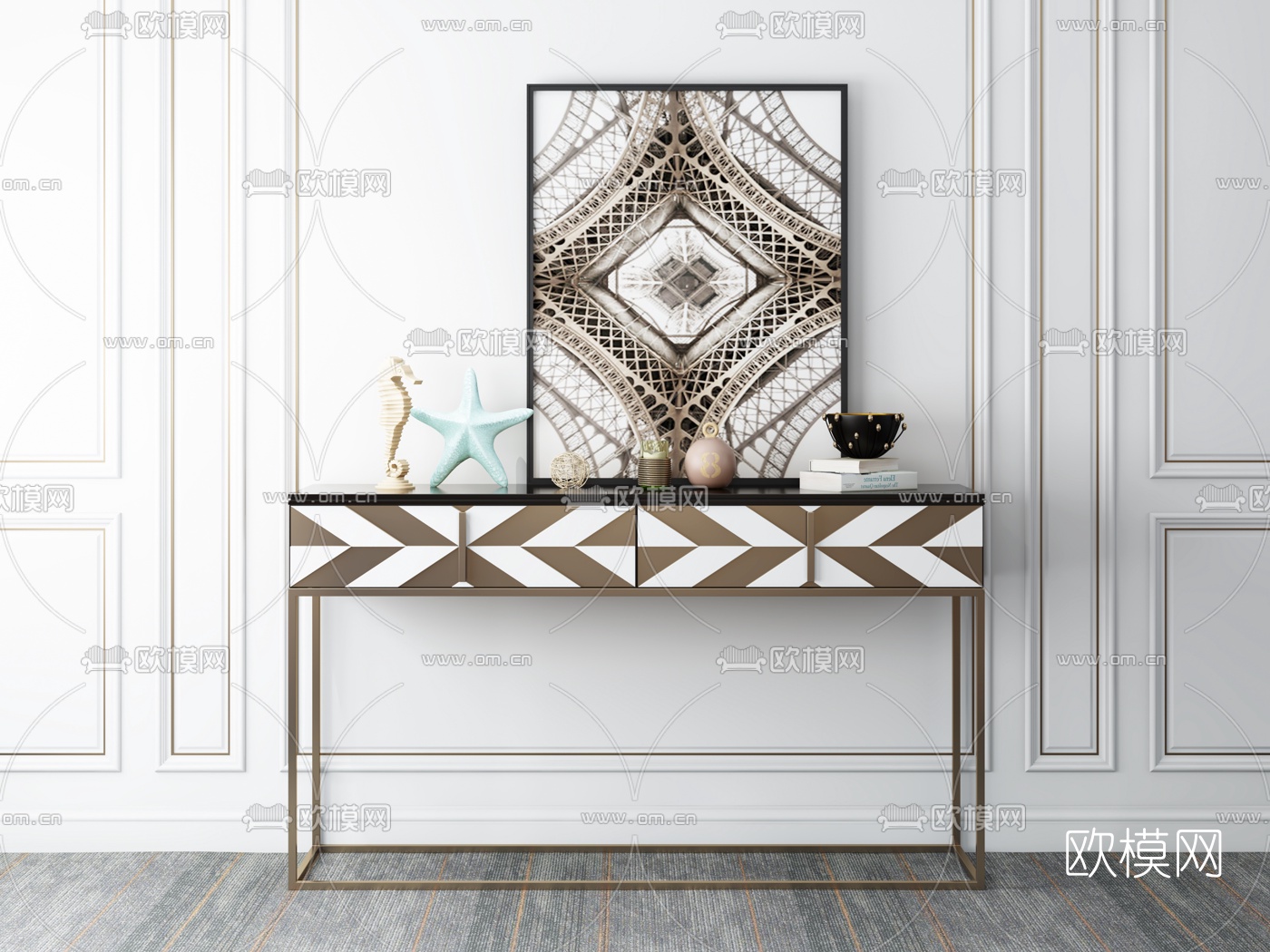 现代轻奢端景台3d模型下载（渲染图1）