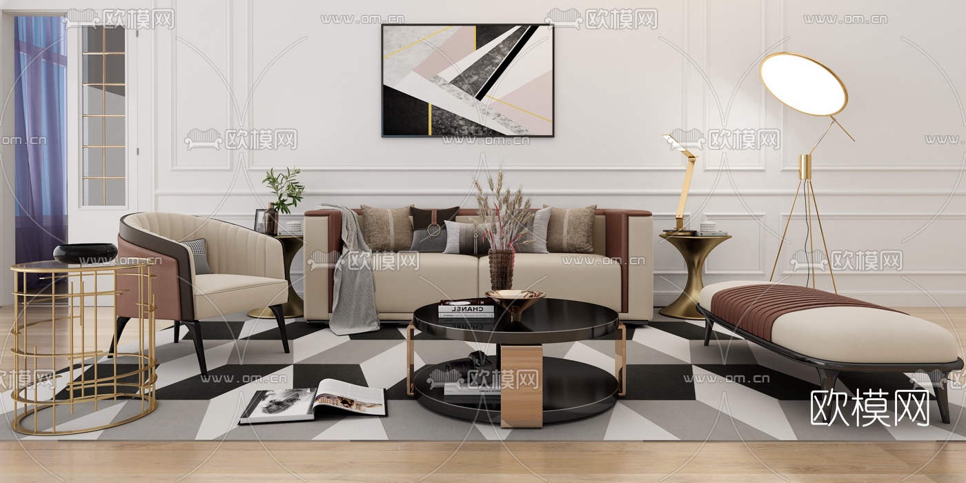 后现代轻奢沙发组合3d模型下载