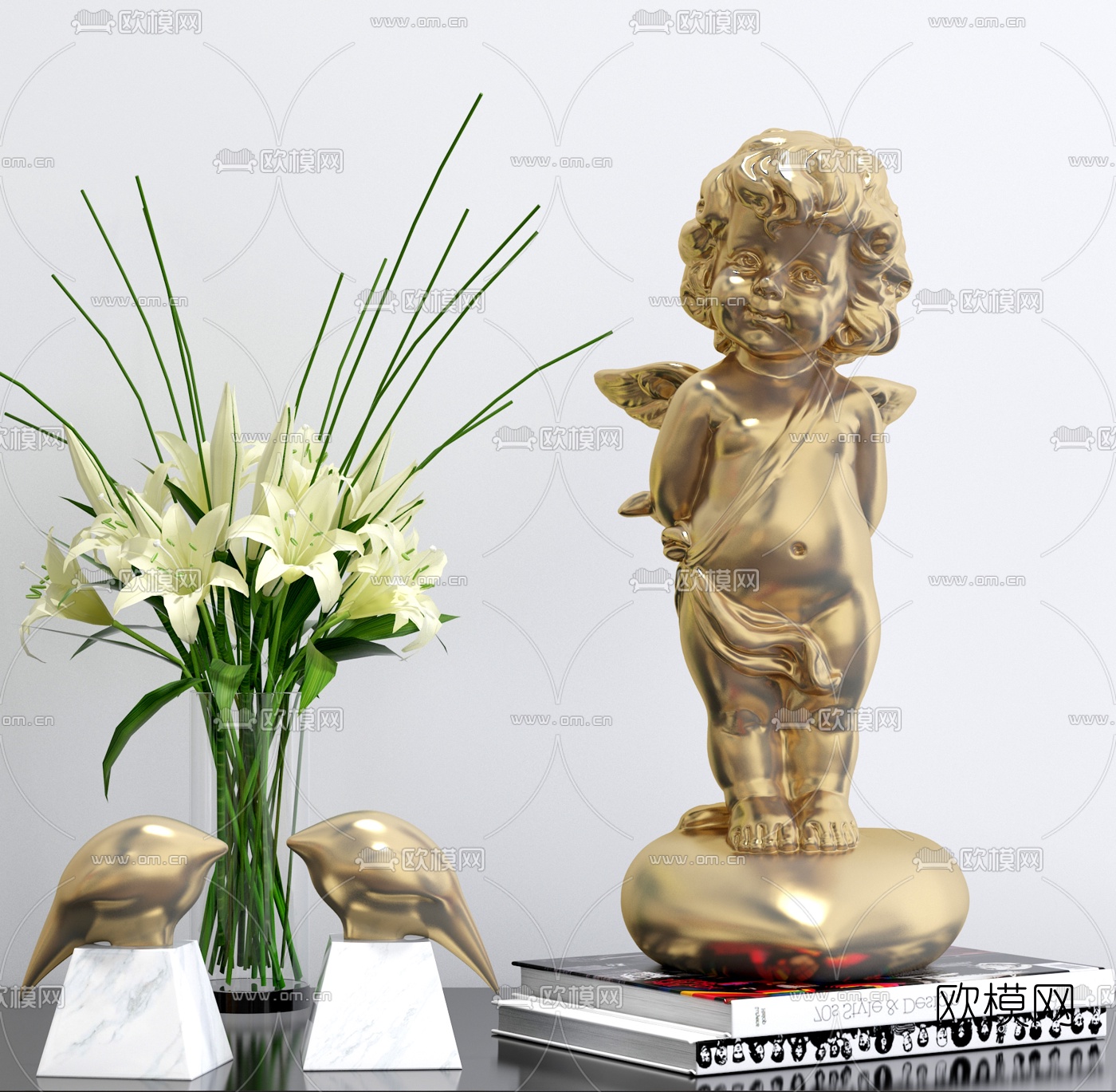 现代花瓶天使小孩雕塑摆件3d模型