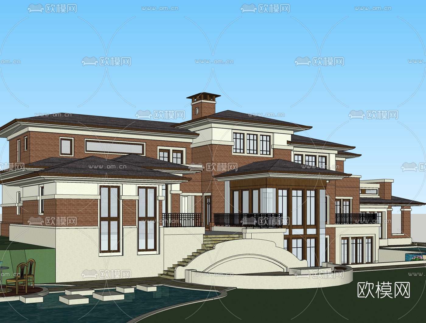 欧式独栋别墅免费su模型下载