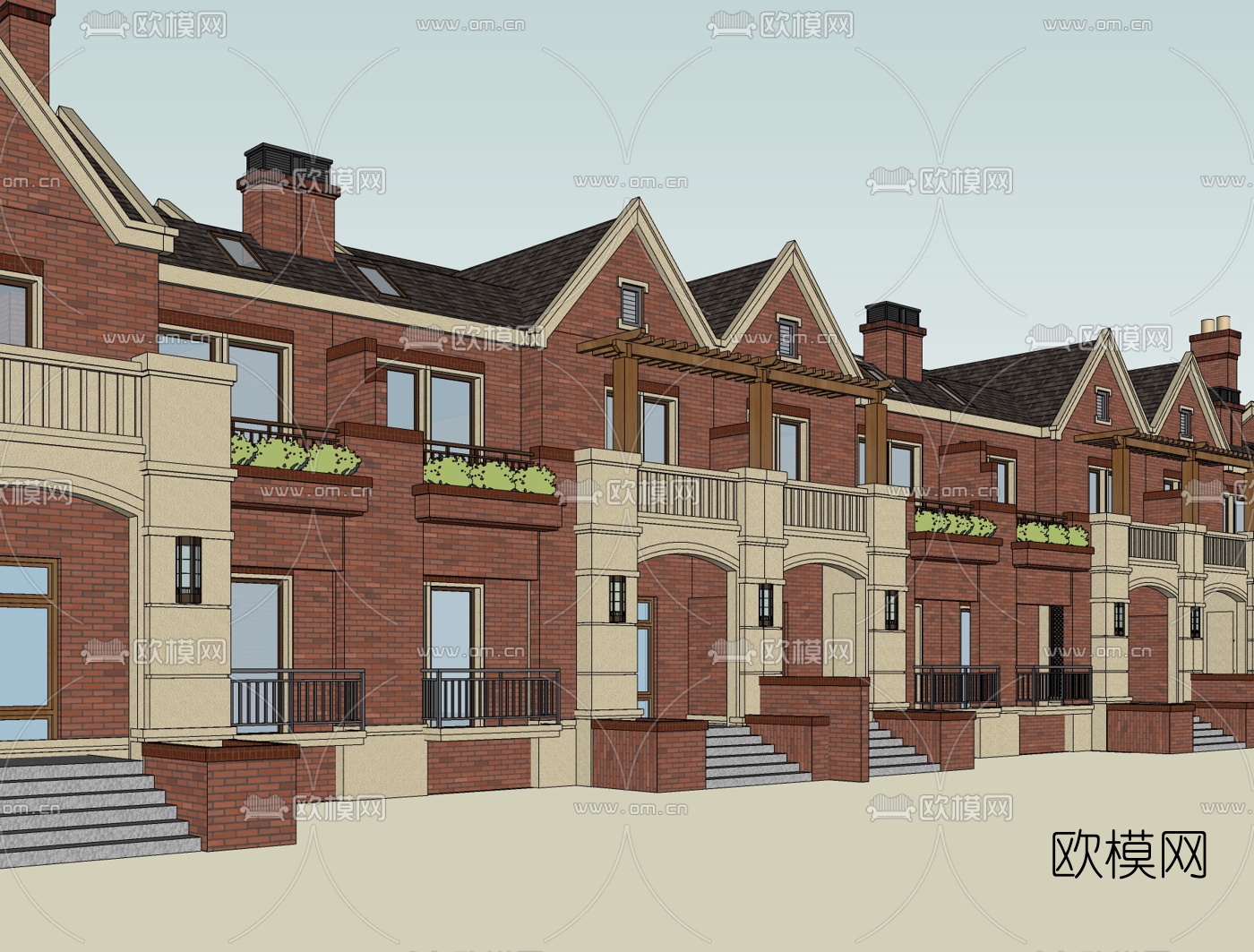 欧式连排别墅免费su模型下载