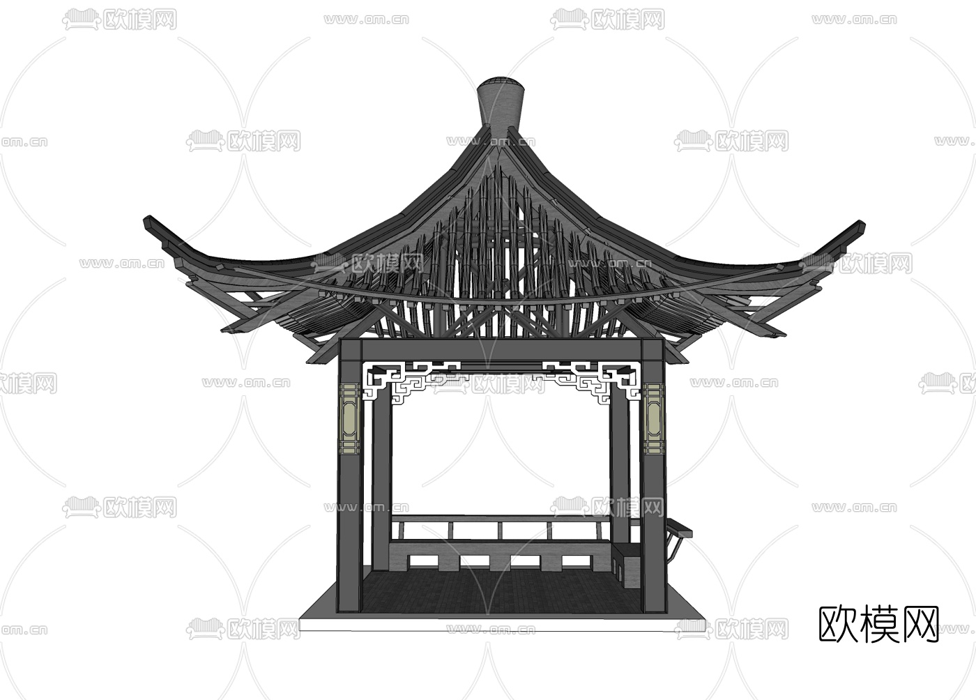 中式凉亭免费su模型