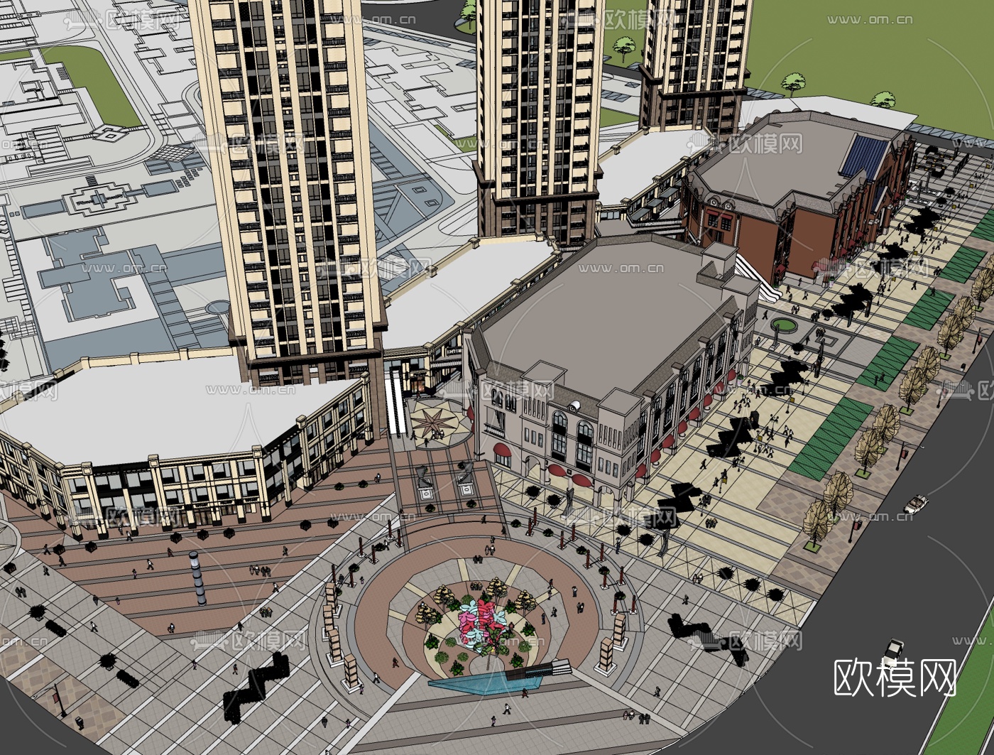 新古典商业广场免费su模型下载