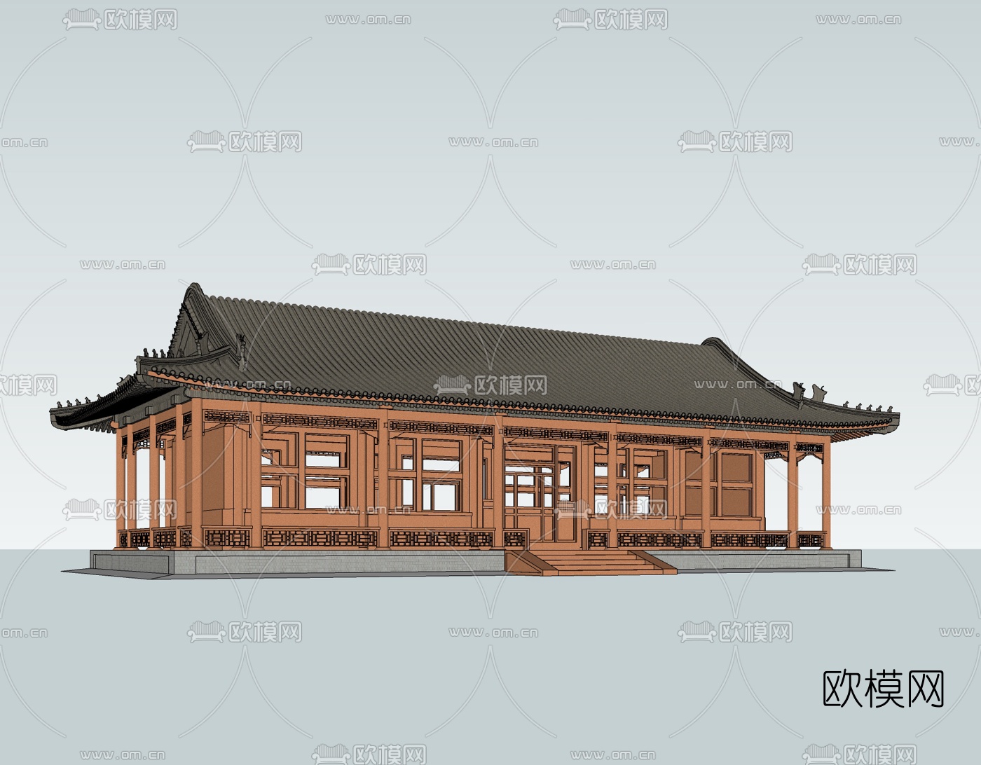 中式古建殿宇免费su模型下载