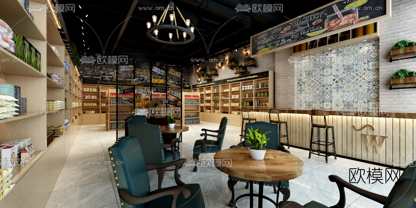 工业风奶茶店免费3d模型