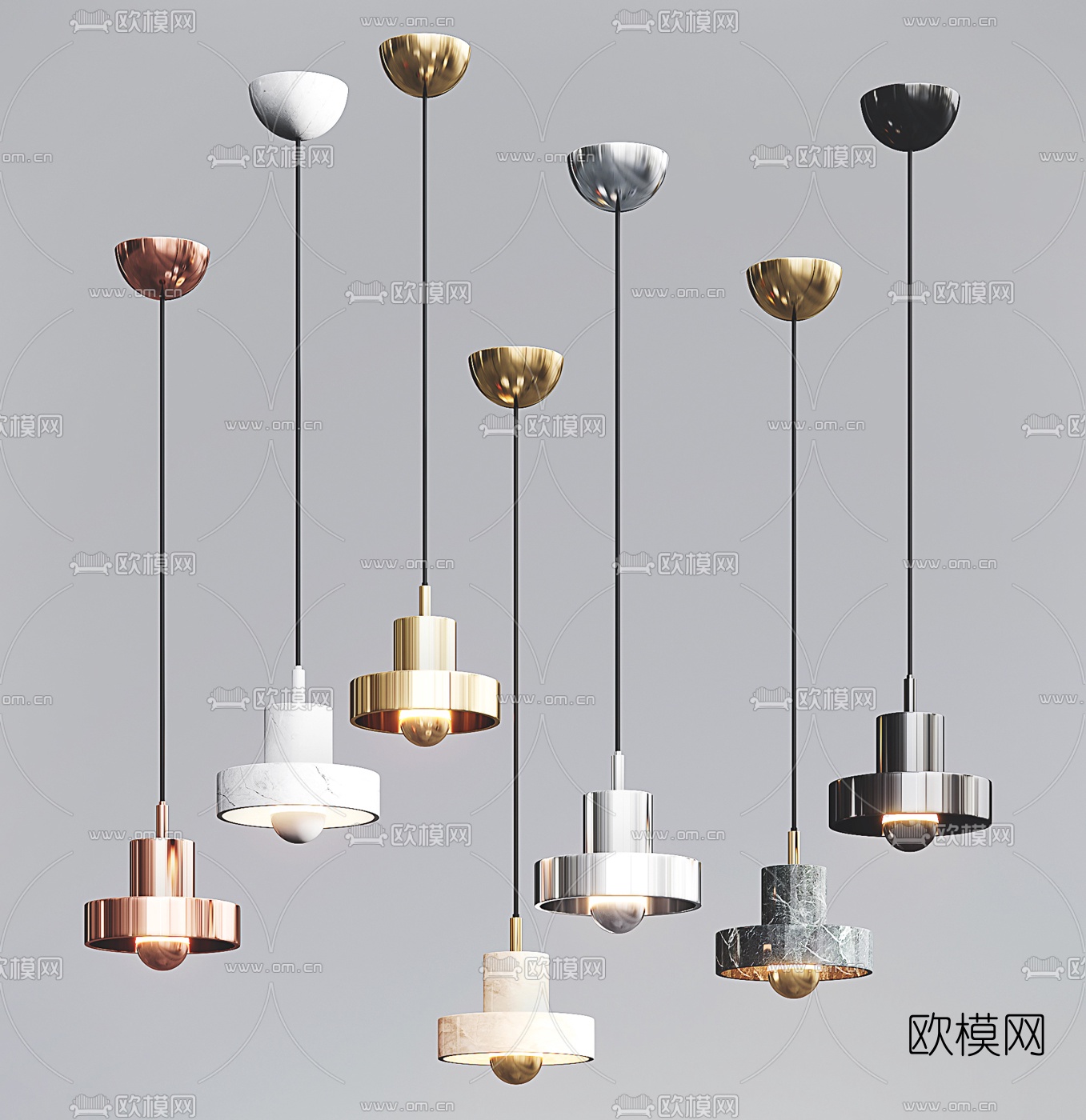 北欧金属小吊灯组合3d模型下载