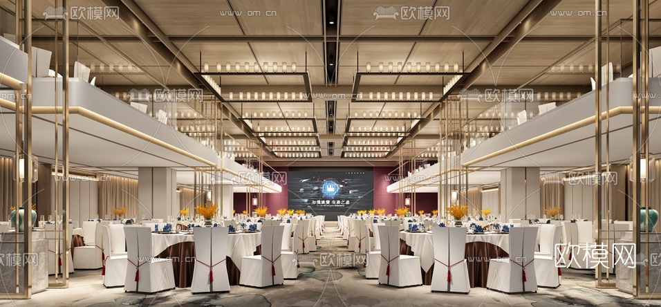 现代酒店宴会厅3d模型下载
