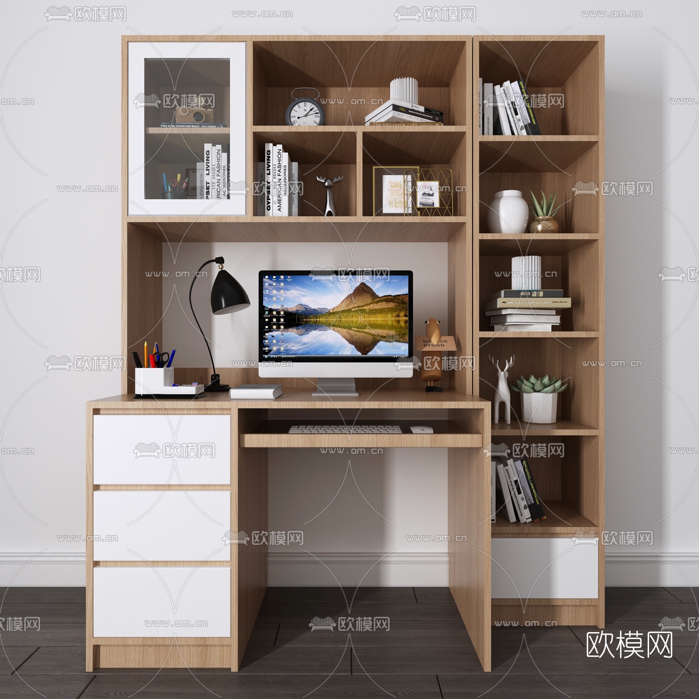 北欧实木书桌3d模型下载