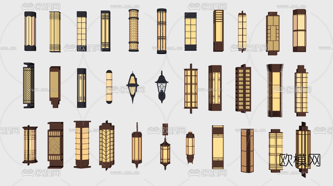 新中式轻奢壁灯su模型