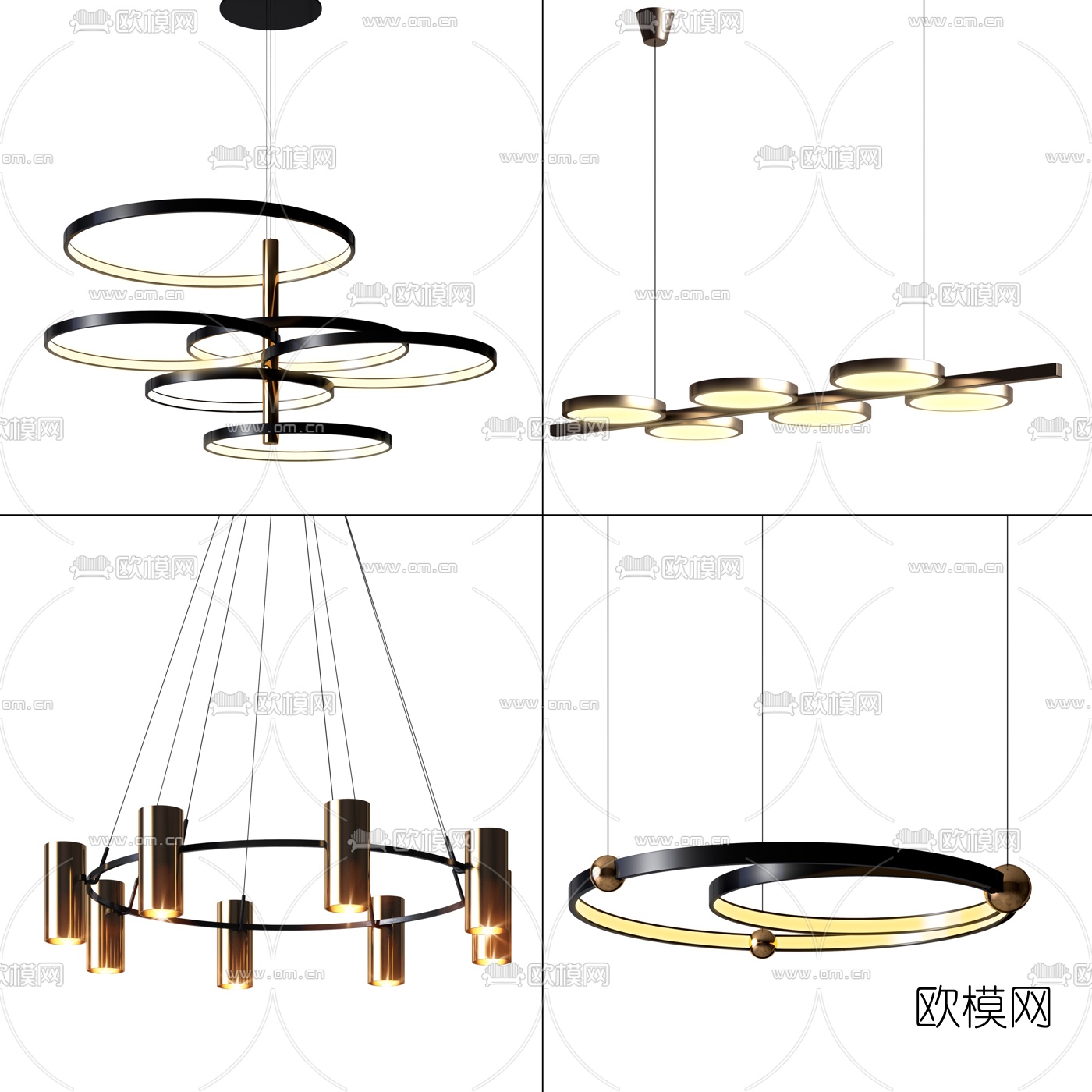 现代金属多头吊灯组合3d模型下载