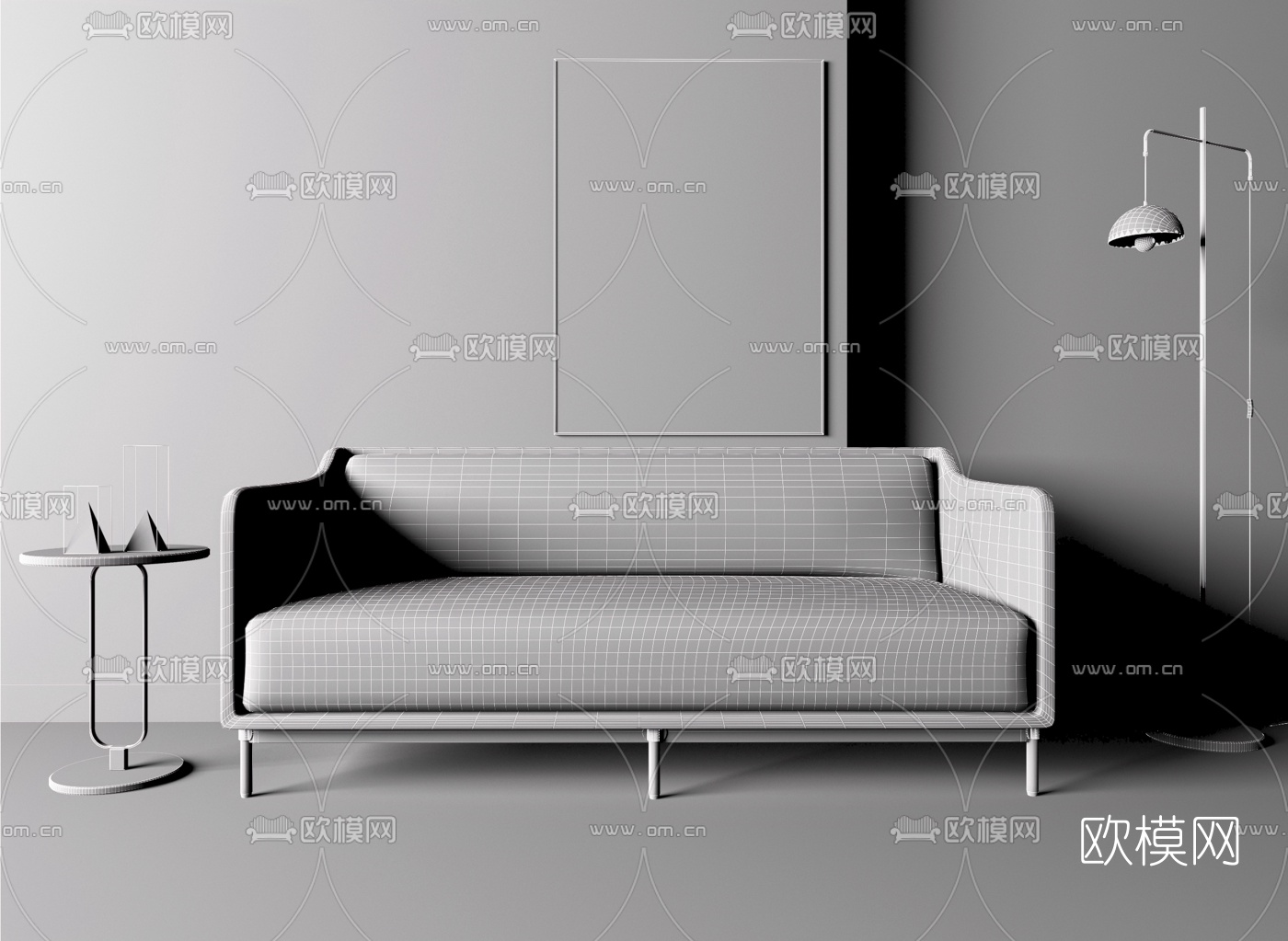 现代轻奢双人沙发落地灯3d模型下载（渲染图4）