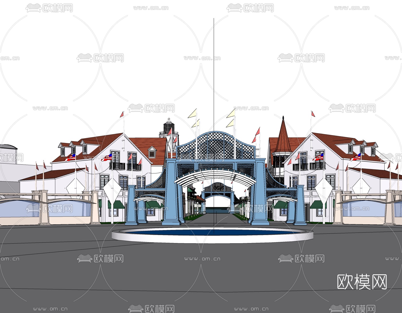 欧式商业街免费su模型下载