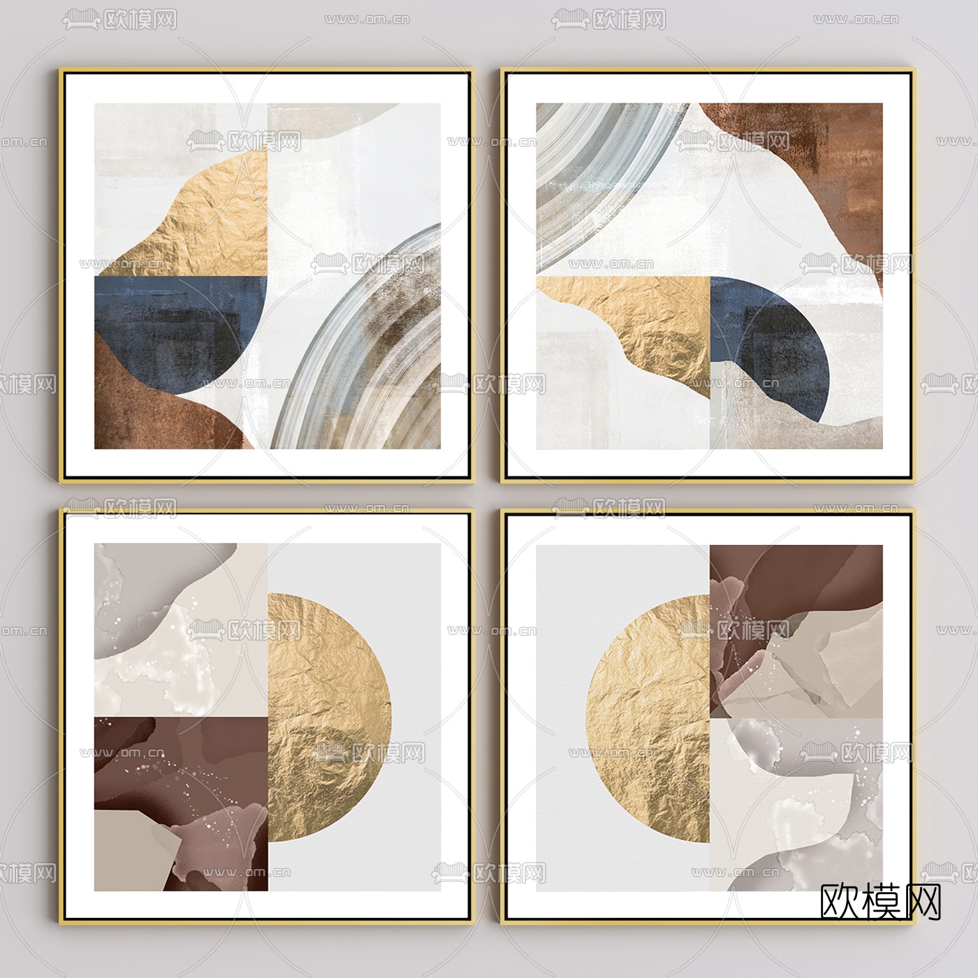 现代抽象金箔挂画3d模型
